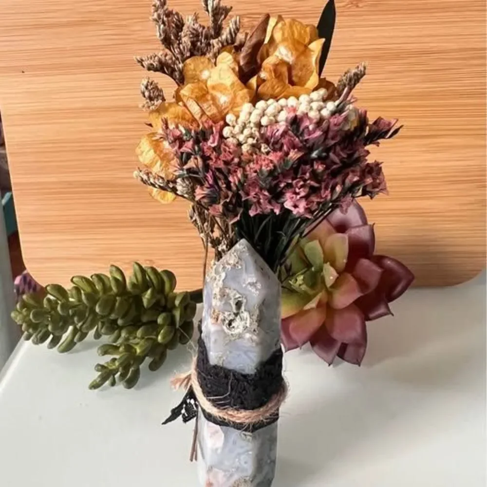 Handmade Crystal Flower Bouquet – Spiritual Home Décor & Gift Moss Agate Point